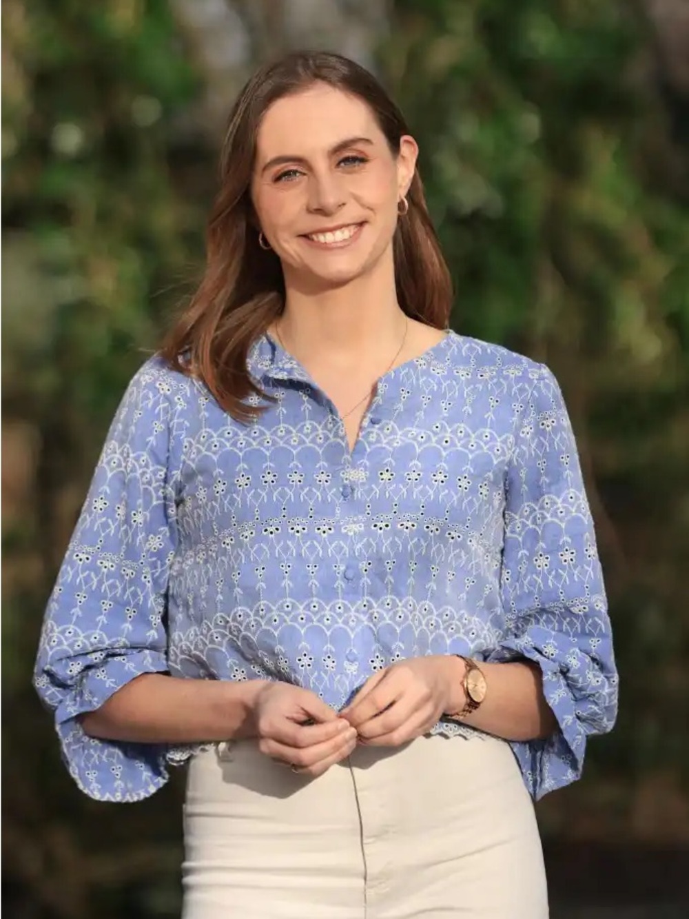 Zara cotton light blue embroidered blouse size XS - Picture 6 of 14